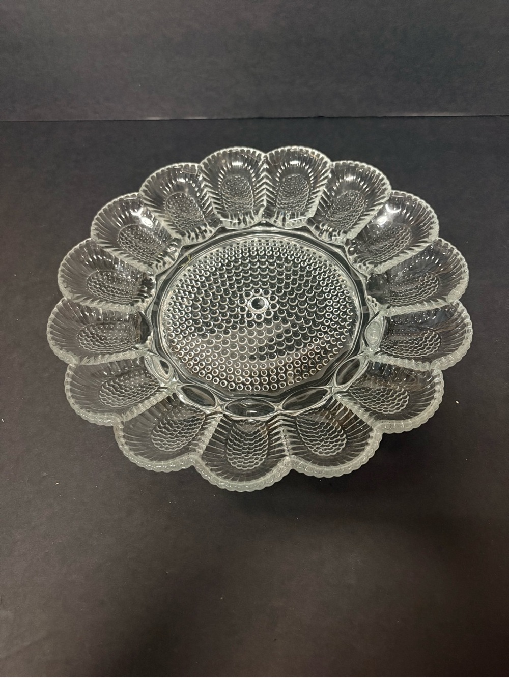 Rare vintage deviled egg hobnail plate